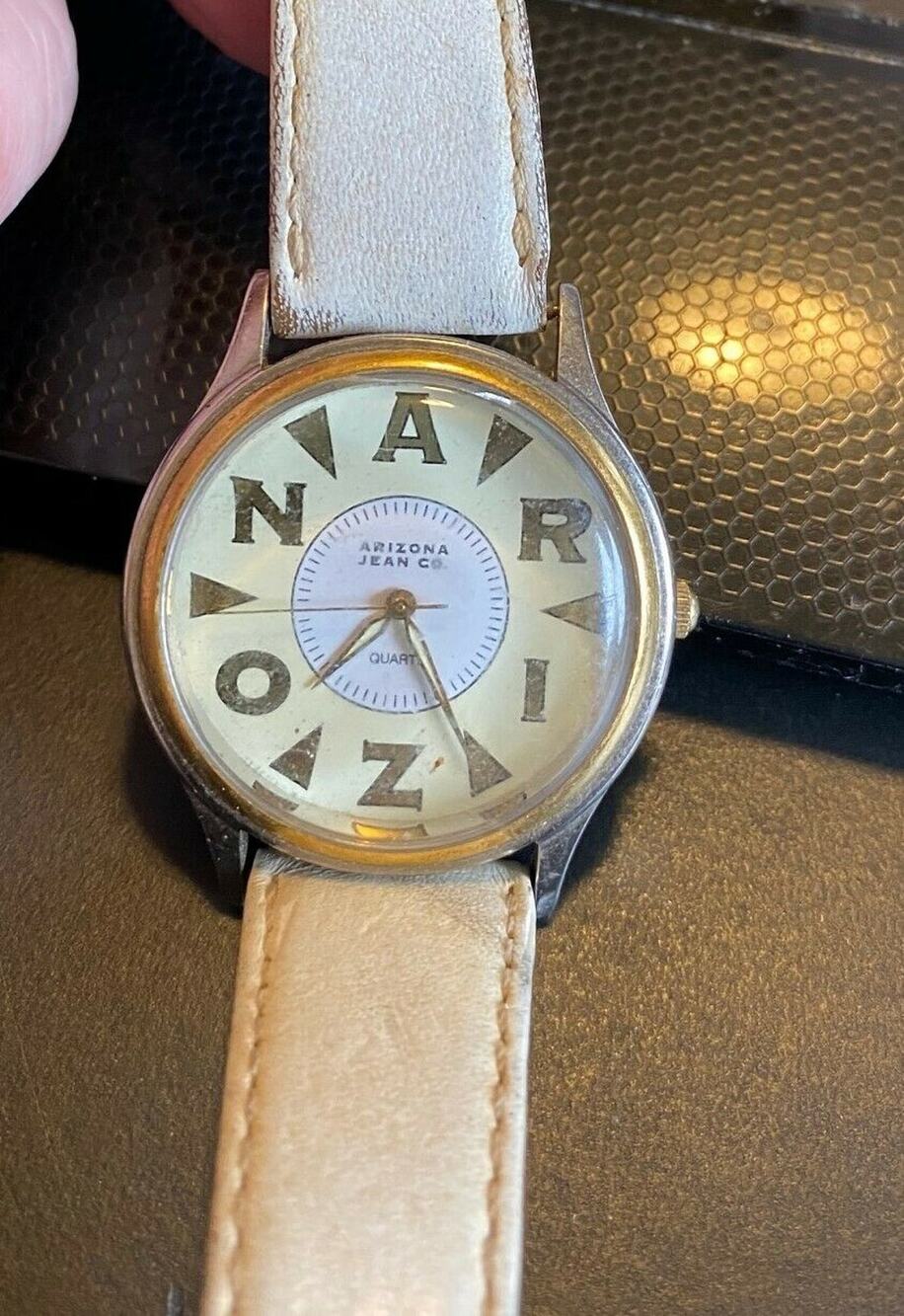 RARE VTG 34mm Arizona Jean Co Watch, Two Tone, White Leather Band